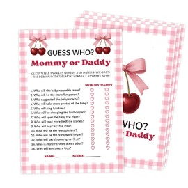 Cherry Guess Who Mommy or Daddy Game, Pack of 30 Game Cards, Cherry Baby Shower Game, Gender Reveal Party Decorations, Gender Neutral - KR25
