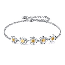 YFN Daisy Sunflower Anklets Bracelet for Women Sterling Silver Anklet Charm Bracelet Beach Foot Jewelry for Women