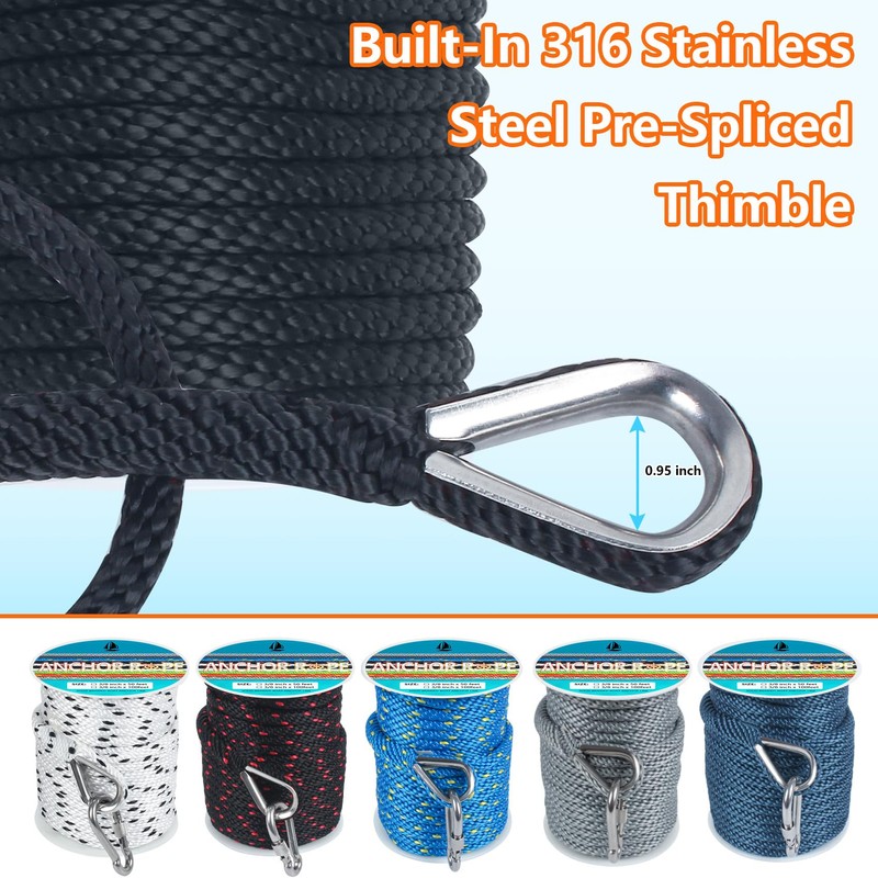 3/8 Inch 100 FT Anchor Rope, Boat Anchor Rope Solid