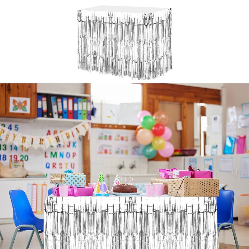 sourcing map 3 Pcs 29x108 Inch Silver Metallic Foil Fringe