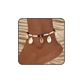 Vakkery Boho Anklet Beads for Women Gold Anklet with Shell Adjustable Beach Foot Chain Jewellery for Women and Girls, /