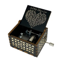 Mini Music Box 18 Note Hand Crank Engraved Wood Music Box for Dear Wife Girlfriend Valentine Xmas Wedding Anniversary Present (Can't Help Falling in Love-black)