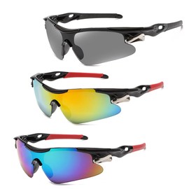 Bacxzomx Pack of 3 Cycling Glasses, Windproof Cycling Glasses for Men and Women, Sports Sunglasses, UV400 Protection, for Cycling, Motorcycling, Running, Skiing, Baseball, Mountaineering, Ang