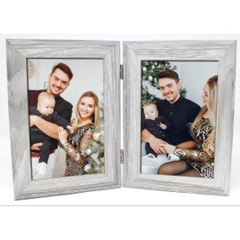 Double Photo Picture Frame 6 x 4, Grey, Holds 2 Photographs, Twin Hinged 6x4 10 x 15 cm Picture Frames, Grey Frames, Photo Frame, 6x4 Photo Frames, Picture Frames, 4x6 Photo Frames
