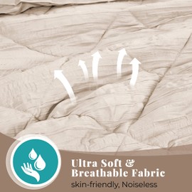 EnvioHome Queen Comforter Set – Soft Crinkled Microfiber Bedding for All Seasons, 3 Pieces Comforter Set with 1 Comforter and 2 Pillowcases – Beige