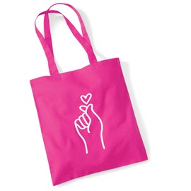 Huuraa Jute Bag K-Pop Finger Heart Sign Gift 10 Litres Cotton K-Pop Finger Heart Gift Idea, fuchsia, Unit size