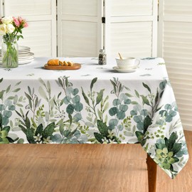 Horaldaily Spring Summer Tablecloth 60x120 Inch Rectangular, Eucalyptus Floral Table Cover for Party Picnic Dinner Decor