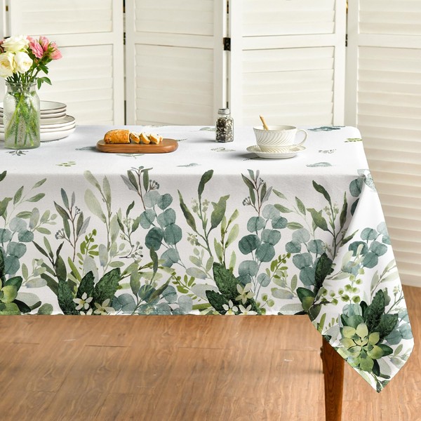 Horaldaily Spring Summer Tablecloth 60x120 Inch Rectangular, Eucalyptus Floral Table