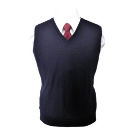 HAVILAH MODE, Thin but Warm Knit Vest, Washable, Wool, Business, Men's, Gilet Sweater, V-Neck, Large Size, Stretchable, Simple, Solid, Autumn and Winter, navy