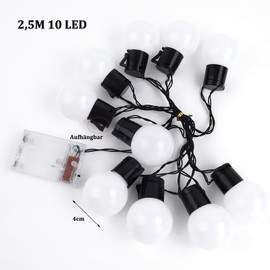 ENLACE Lichterkette Kugeln, 2,5M 10 LED Warmweiß Kugel Lichterkette Batteriebetriebene, Shatterproof LED Birnen Lichterkette für Schlafzimmer Camping Balkon Weihnachten Dekoration