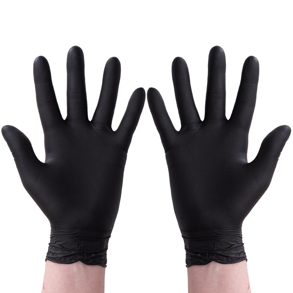 CHEF ROYALE Pack of 100 Disposable Black Nitrile Gloves -