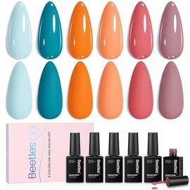 Beetles Gel Nail Polish Set, Hotel California Collection Light Blue Orange Dusty Pink Color Perfect for Autumn and Winter Nail Art Manicure Kit Soak O