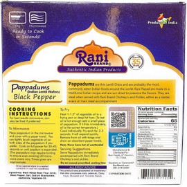 Rani Pappadums (Indian Lentil Wafer Snack) Black Pepper Papad 7oz (200g) Approximately 15pc, 7 inches ~ All Natural | Gluten Friendly | NON-GMO | Vegan | Indian Origin