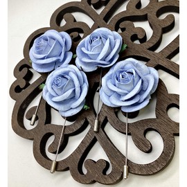 AiiCraft 4 Sky Blue Flower Lapel Pins Handmade Boutonniere Pin for Suit Wedding Groom