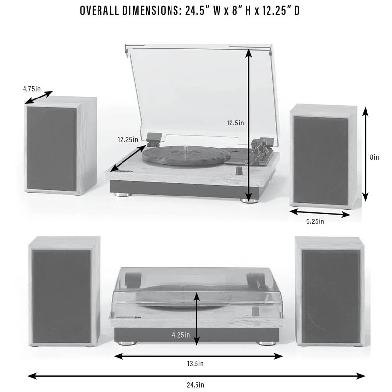 Crosley CR6043A-NA Brio Bluetooth Turntable Shelf System with Included Speakers,