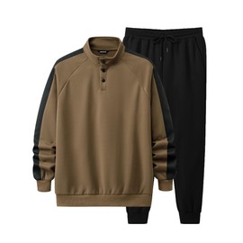 JMIERR Track Suits for Men Set 2 Piece Airport Outfits Long Sleeve Sweatshirts & Joggers Sweatpants Fall Tracksuit Sweatsuits Matching Lounge Sets, Large, Khaki