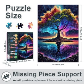 1000 Piece Puzzle for Adults - Colorful Tree of Life on The Lake Jigsaw Puzzle Adult Puzzles 1000 Pieces Fantasy Puzzles, Finished Size is 27.5 * 19.7 Inch