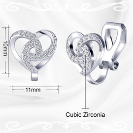 QUKE Heart Clip On Earrings for Women Non Pierced Earrings Silver Plated Cubic Zirconia Crystal Clip Earrings for Girls