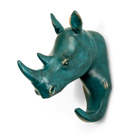 HERNGEE Rhino Head Single Wall Hook/Hanger Animal Shaped Coat Hat Hook Heavy Duty, Rustic, Decorative Gift, Rustic Bronze Color