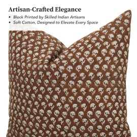 Hand-block printed, artisan-made neutral accent throw cushion cover- Thick cotton cushion for sofa, bed, chair, home decor, gifting, spring vibe, boho, indoor/outdoor- Amelie (Sand Brown, 20" x 20")