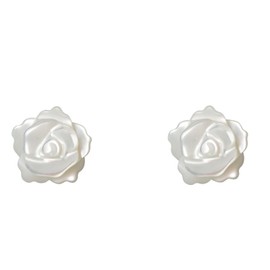 Hmzidz White Rose Earrings Created with Shell,925 Sterling Silver Stud Earrings for Women,Hypoallergenic Floral Jewelry Gifts for Girls (10mm)