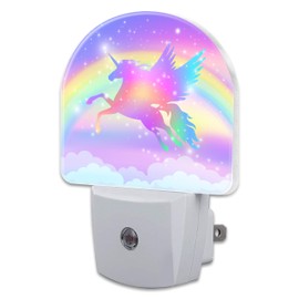 Flying Unicorn and Rainbows Night Light Plug into Wall, Shining Stars and Unicorn Dusk to Dawn Night Light Plug in,0.5w Energy Saving Sleep Friendly Night Light for Kids Boys Girls Home Decor