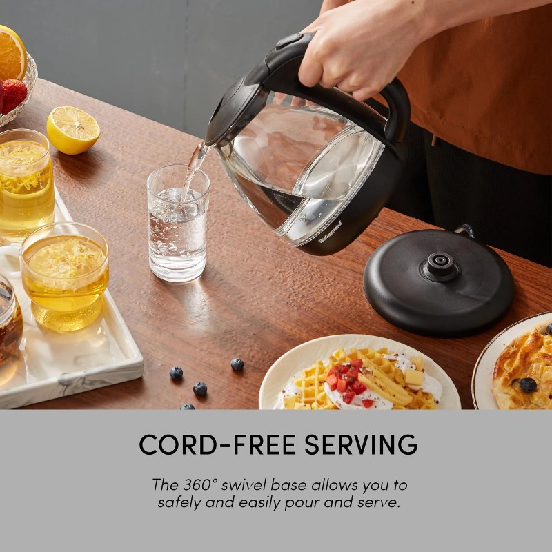 Elite Gourmet 1L Glass Electric Kettle Fast Boiling BPA Free