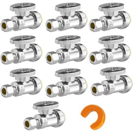 WiseWater Push Fit Straight Shut Off Valve, 1/4" O.D x 1/2" Push Water Stop Valve with Disconnect Clip, 1/4 Turn Chrome Plated Brass, Copper, PEX, CPVC, PE-RT Pipes (Pack of 10)