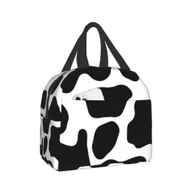 HYEPNED Cows Black and White Insulated Lunch Bags for Women & Kids & Girls & Adults & Ladies, Waterproof Leak-Proof Cool Bag for Work School Picnic (Pink) (Dairy Cattle)