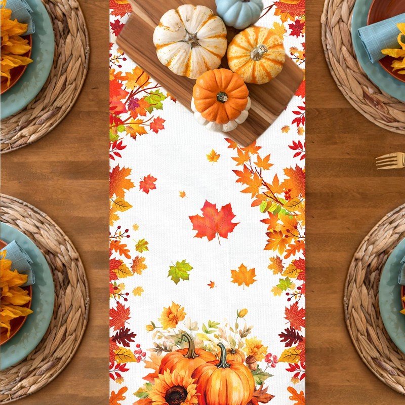 DPKOW Autumn Decorations, Maple Leaves Table Runner Placemats, Autumn Table