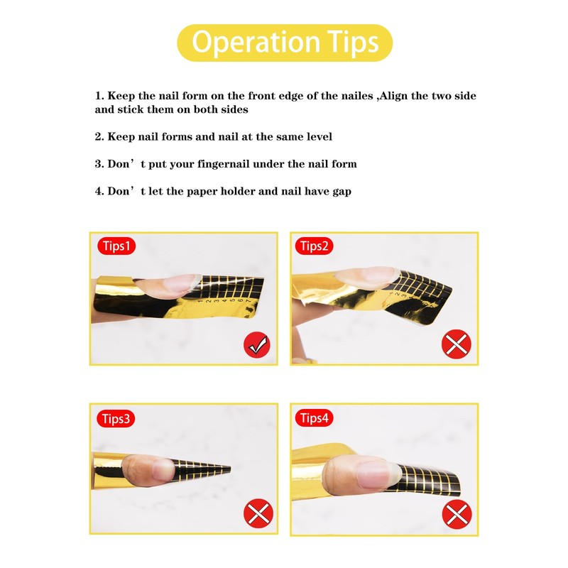 200 PCS Nail Forms for Acrylic Nails, Rectangle Acrylic Nail