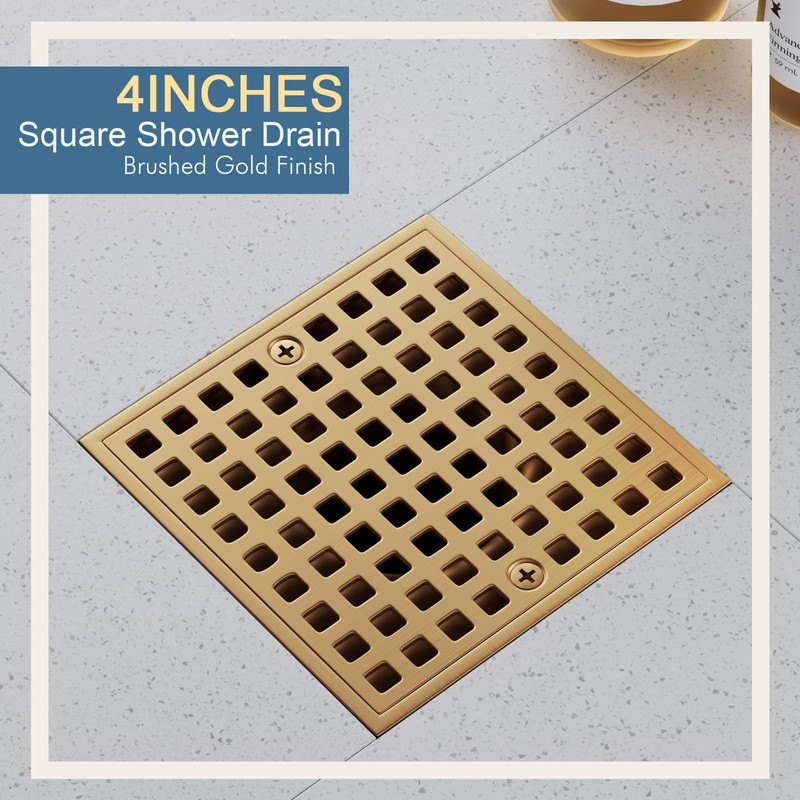 Yaseingoo 4-1/4" Square Shower Drain Kit - Champagne Bronze 304