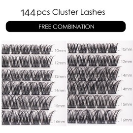 Lash Clusters 144 Pcs Individual Lashes Clusters Eyelash Extensions False Eyelashes DIY Lash Extension Reusable False Eyelashes Natural Look Mix 10-16mm-DM01