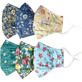 Xlive Cloth Face Mask,Washable Reusable,breathable with Adjustable Ear Loops, Nose Wire and Filter Pocket, 3-layer Cotton fabrics, for teen girls, boys, men or women,6-pack,Made in USA