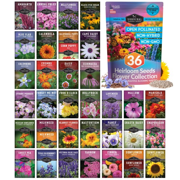 Survival Garden Seeds Functional Flower Garden Kit - 36 Pack