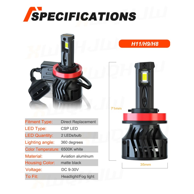 CHUSYYRAY 2X H11 LED Headlight Super Bright Bulbs Kit 6000K