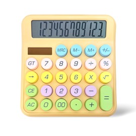 Cute Desktop Calculator, 12 Digits Large Calculator with Clear LCD Display and Large Button, Solar/Battery Powered, Basic Calculator for Business, Office, Home, School, Class (Khaki)