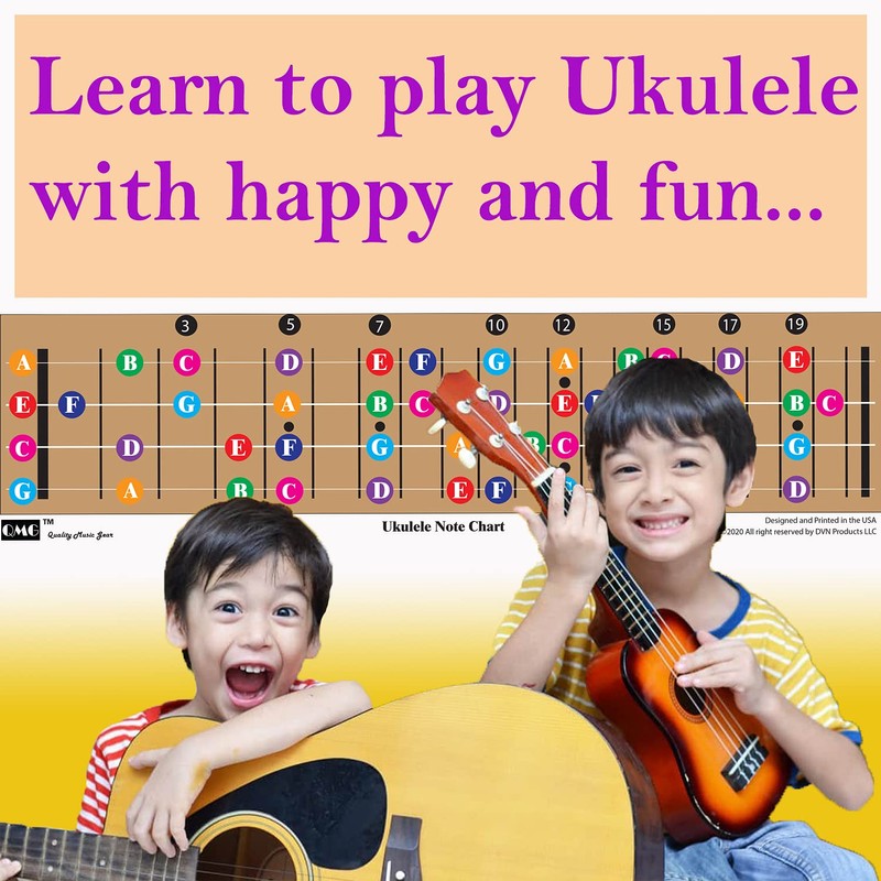 QMG Colour Coded Ukulele Guitar Fingerboard Note Chart Learning Guitar