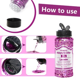 Holographic Chunky Glitter, JEMESI 100g Craft Glitter, Face Glitter, Cosmetic Grade Sequins Glitter for Body, Eyes, Epoxy Resin, Festival Party Art and More - Lavender