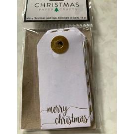 CHRISTMAS PAPER CRAFTS MERRY CHRISTMAS GOLD TAGS 6 DESIGNS/3 EACH TOTAL 18PCS