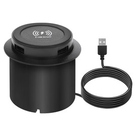 Desktop Embedded Wireless Charger, 3-in-1 15 W Wireless Desk Charger, 2 x USB, Retractable Built-in Table Charger, Pop-Up Quick Charging Station for Bedside Table, Desks, Furniture