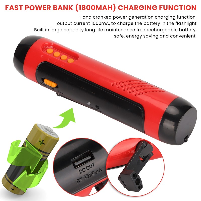 JX‑502 Emergency Flashlight 3W Strong Light LED Hand Crank Flashlight