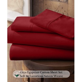 Giza Cotton Sheet RV Short Queen - 1000-Thread-Count Giza-Egyptian-My-Sheets-Pillow 100% Egypt Grown Long Staple Giza Cotton Soft Sheets, 10-Inch Deep Pockets 4-PC 1000TC Sheet Set - Burgundy