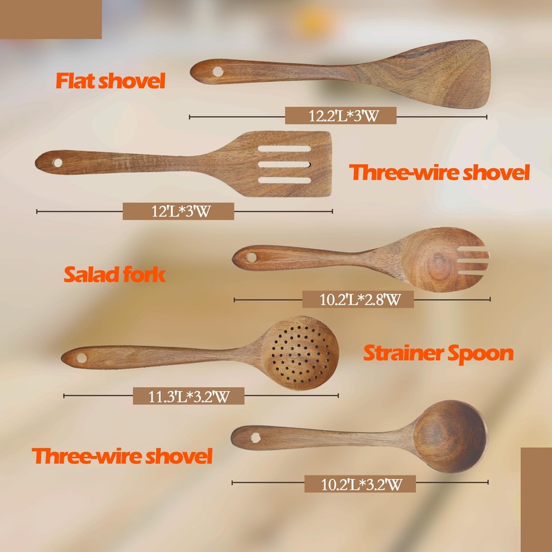 Wooden Spoons for cooking, 5 piece Wooden utensil sets- Wooden