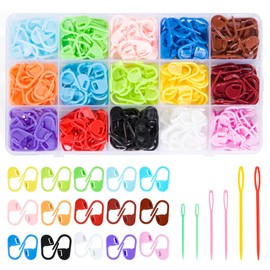 JCKHXG 270pcs Stitch Markers for Crocheting,15 Colors Knitting Markers with 6 PCS 3 Sizes Large Eye Sewing Blunt Needles for Knitting Stitch Locking Clip Crochet Hooks