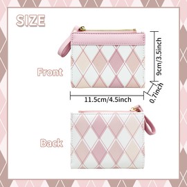 FuninCrea Ladies Purses for Women, Ladies Leather Purse with Multiple Card Slots and ID Window, Checkered Pattern Womens Purse with Buckle and Zipper, Trendy Small Purse with Coin Pocket (Blue)