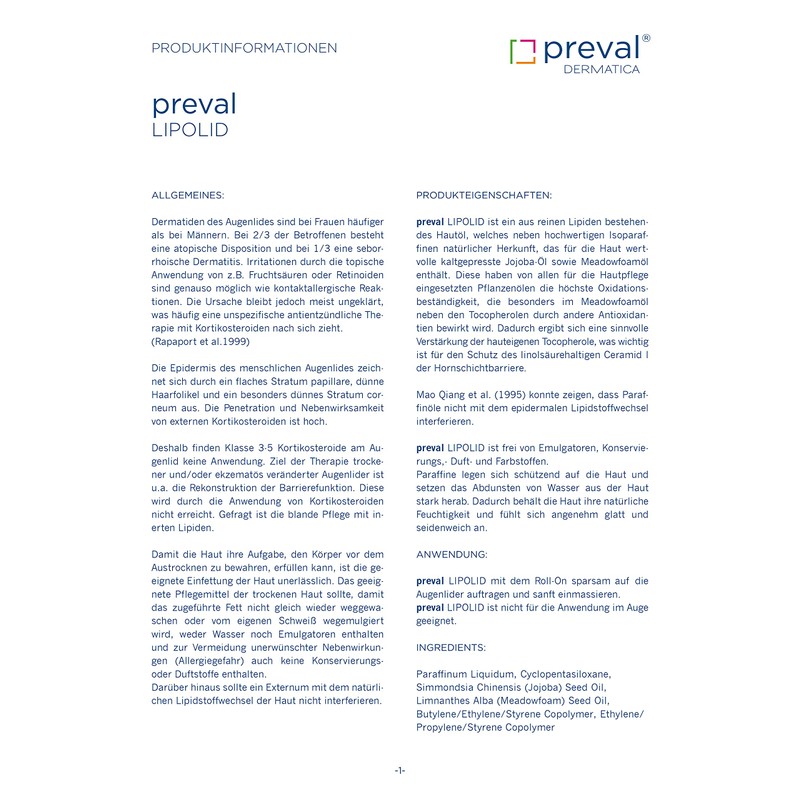 preval® LIPOLID Roll-On Eye Balm Gentle Care for Dry Lids