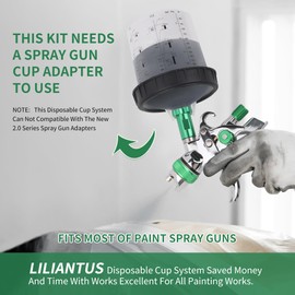 Liliantus Disposable Paint Spray Gun Cups Liners and Lids 1.0 System, Paint Mixing Cups 20 Ounce(600ml) Kit - 25 Pack Paint Cups with Lids,1 Hard Cup with Retainer Ring, 10 Plugs with 1 Paint Stirrer