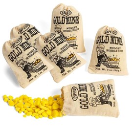 Old Fashioned Bubble Gum Candy: Fruit Flavor Chewing Gum in Individual Drawstring Bags by Espeez - Vintage Bulk Candy Packs for Parties and Special Events - Gold Mine Nugget Gum - 6 Bags