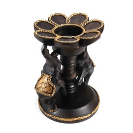 AeraVida Couple Elephants Under Lotus Blossom Flower Rain Tree Wooden Tealight Candle Holder - Handmade Carving